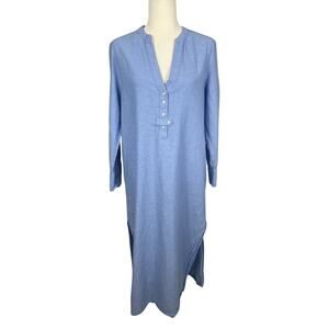 Vineyard Vines Linen Blend Button Front Midi Cover-Up Dress Blue Size Medium